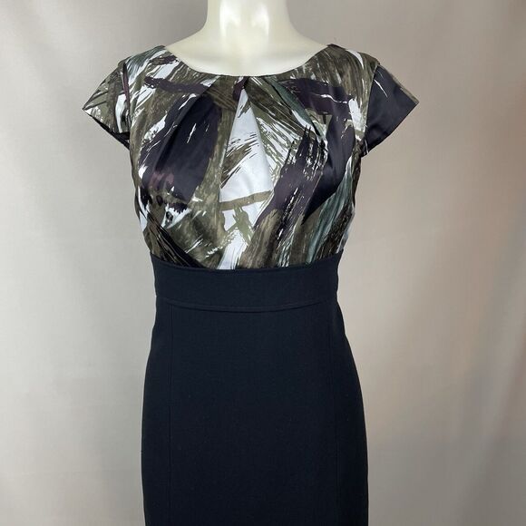 Ann Taylor Sheath Dress Size 8 Empire Waistline Camouflage Pleated Dark Academia - Picture 14 of 16